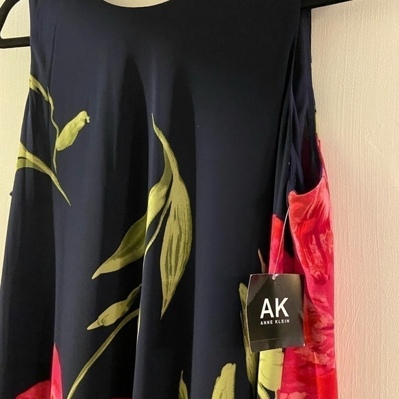 Blossom Buddy Red and Navy Blue Floral Print Anne Klein Dress - Picture 9 of 9